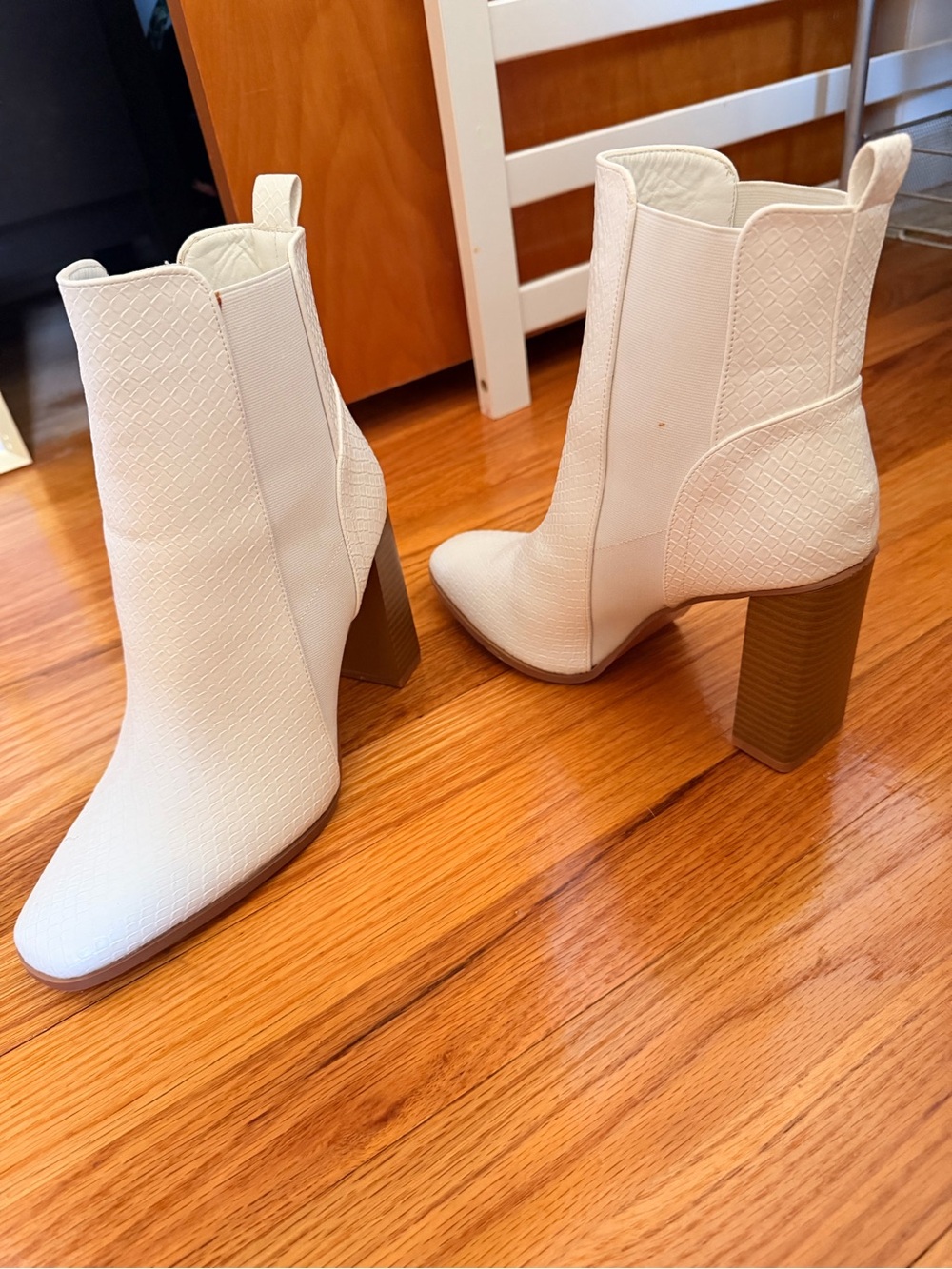 Lulu's Cream Textured Block Heel Ankle Booties